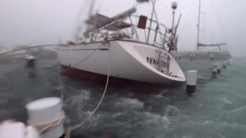 Hurricane Dorian Sailboat pulls hard in the wind Stock Footage 118659626