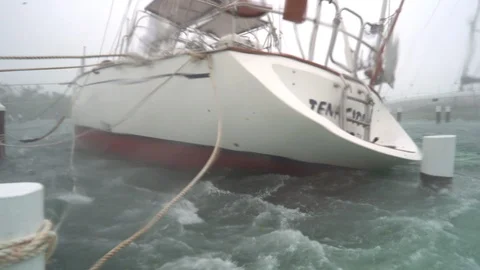 Hurricane Dorian Sailboat pulls hard in the wind Stock Footage 118664935