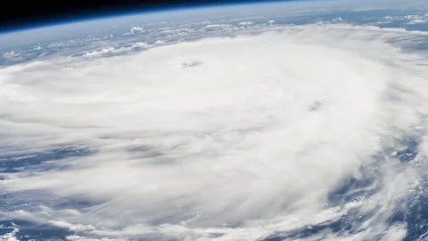 Hurricane Edouard 2014 as seen from space zoom out rotating  Stock Footage 238500644