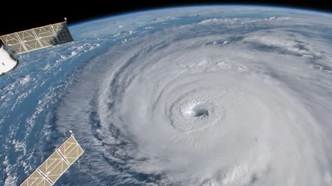 Hurricane Florence in 2018 as seen from the ISS panning slow from space Stock Footage 237277348