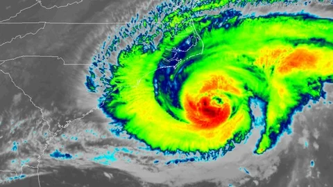 Hurricane Florence on radar and satellite hitting North Carolina Stock Footage
