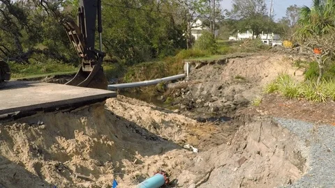 Hurricane Florence Road Damage Stock Footage 95367006
