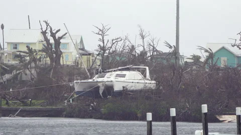 Hurricane grounds sailboat Stock Footage 165072945