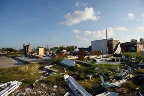 Hurricane Harvey major wind damage and complete destruction to building Stock Photos