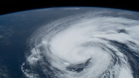 Hurricane Henri is pictured off the eastern coast of the United State from space Stock Footage 237851661