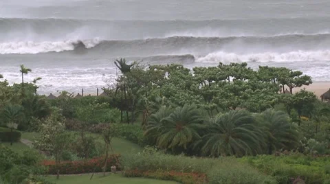 Hurricane Hits Coastal Resort Strong Winds And Rain Stock Footage 7906697