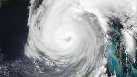 Hurricane Ian in 2022 view from space spinning over ocean ready to make landfall Stock Footage 236281428