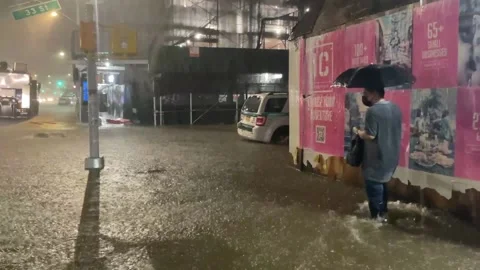 Hurricane Ida flooding in City Stock Footage