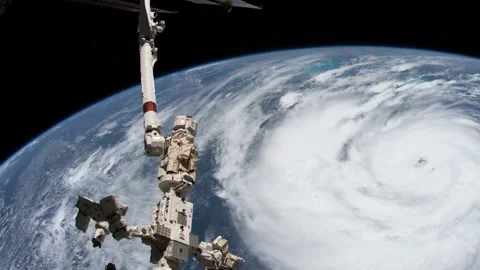 Hurricane Ida rapidly intensifying in the Gulf of Mexico on 2021 view from space Stock Footage 237234951