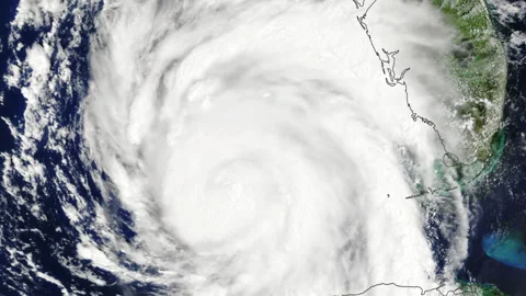 Hurricane Idalia from space Aug 29 2023 zoom in slow Stock Footage 249131013