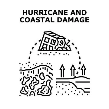 Hurricane impact causing coastal damage and natural disaster Stock Illustration