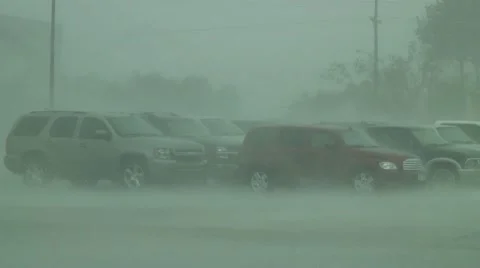 Hurricane Intense Wind Blasts Vehicles Stock Footage 12574251