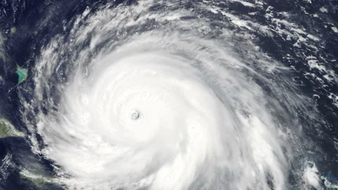 Hurricane Irma 2017 turning over ocean heading towards Florida major hurricane Stock Footage 236447480