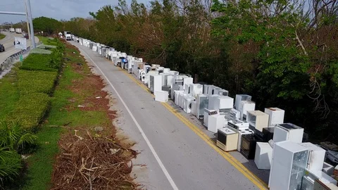 Hurricane Irma Debris Long Line of Appliances Stock Footage 101979555