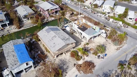 Hurricane Irma Roof Damage aerial Stock Footage