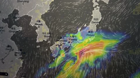Hurricane On Japan Map, Loop Video Stock Footage 310368089