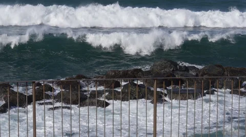 Hurricane Joaquin storm waves start hitting shore 1 Stock Footage 55449267