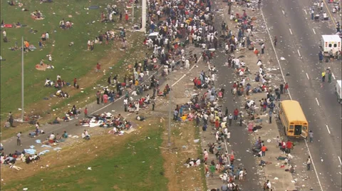 Hurricane Katrina Relief Freeway Overpass Stock Footage 37280227