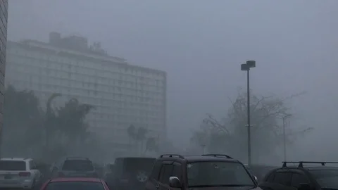Hurricane Maria, high wind, horizontal rain, San Juan Stock-Footage 80464564
