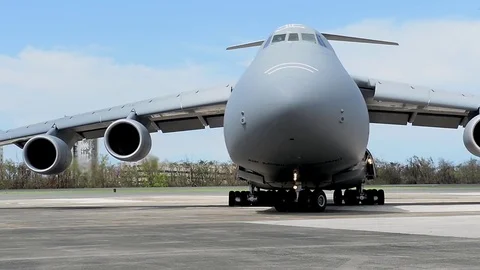 Hurricane Maria Relief offloading C5A Galaxy transport aircraft Stock Footage 81245051