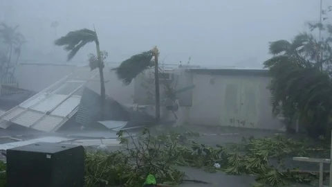 Hurricane Maria wind fury destroys house Stock Footage
