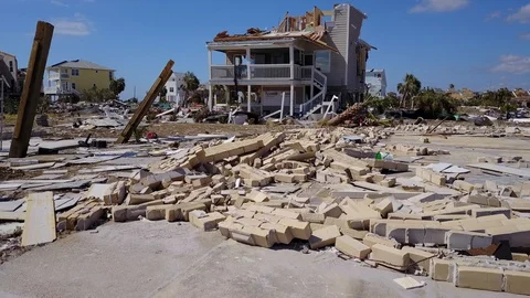 Hurricane Michael Collapsed and Destroyed Brick Houses Stock Footage 97164346