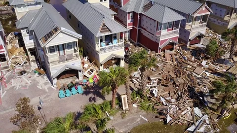 Hurricane Michael Damage Backhoe Debris Clearing Mexico Beach Florida Stock Footage 97376108
