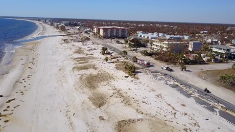 Hurricane Michael Damage Destroyed Beachfront Houses Mexico Beach Florida Video stock 97394072