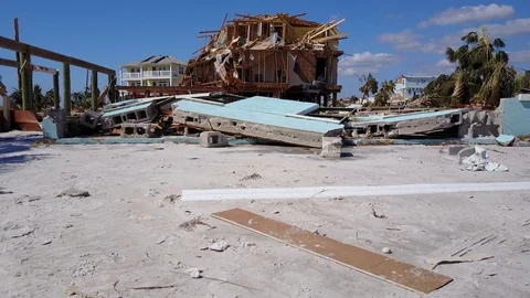 Hurricane Michael Damage Destroyed Concrete House Mexico Beach Florida Video stock 97373153