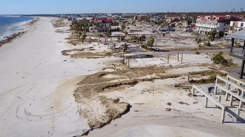 Hurricane Michael Damage Destroyed Home Foundation Mexico Beach Florida Stock Footage 97275544