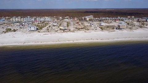 Hurricane Michael Damage Destruction approach from gulf Mexico Beach Florida Stock Footage 97276748