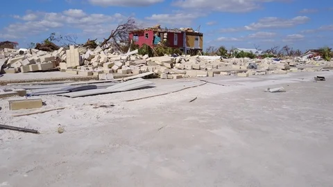 Hurricane Michael Destroyed Brick House and Other Shredded House Mexico Beach FL Stock Footage 97202343