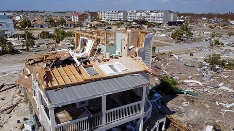 Hurricane Michael Destroyed Home Top Floor closeup Mexico Beach Florida Video stock 97204802