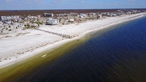 Hurricane Michael Destroyed Pier and Beach Block Mexico Beach Florida Stock Footage