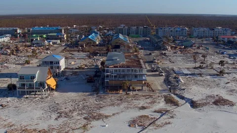 Hurricane Michael devastation at Mexico Beach, Florida Stock Footage 118041928