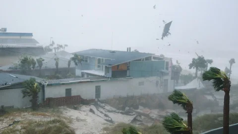 Hurricane Michael Eyewall Rips Roof Apart Stock Footage 102922834