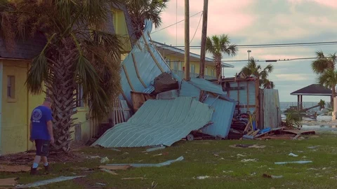 Hurricane Michael structure damage Panama City Beach Video stock 97064778
