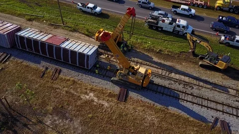 Hurricane Michael Train Derailment Workers Panama City Florida Video stock 97320220