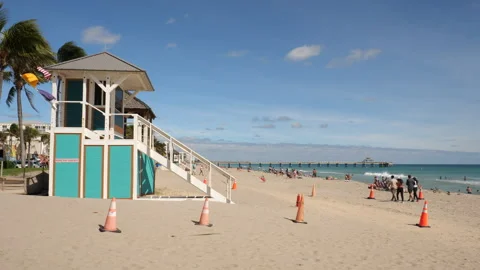 Hurricane Milton Aftermath-Deerfield Beach Facing Pier Stock Footage 287657399
