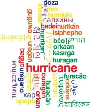 Hurricane multilanguage wordcloud background concept Stock Illustration