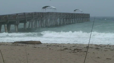 Hurricane Pier Wide Stock Footage 586148