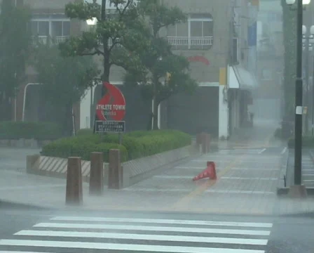 Hurricane Rain Lashes City Stock Footage