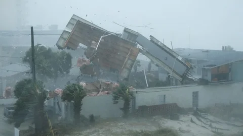 Hurricane Rips Roof Off Building Stock Footage
