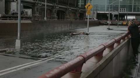 Hurricane sandy floods New York tunnels 1 Stock Footage