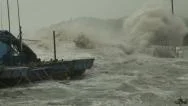 Hurricane Storm Surge Waves Crash Into Harbor Stock Footage