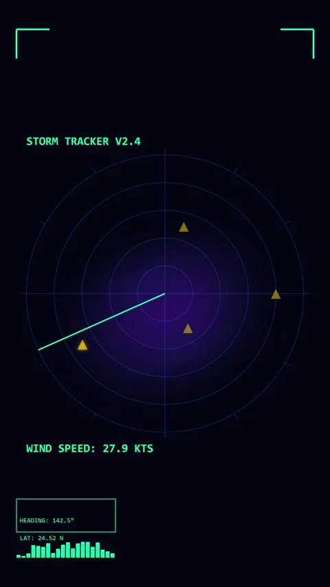 Hurricane Storm Tracker Interface Showing Global Weather Monitoring Data Stock Footage 344941943