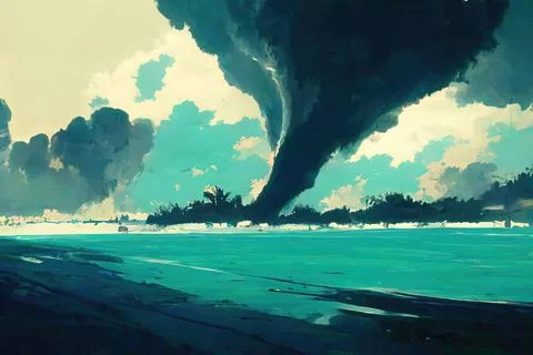 Hurricane tornado scene, dark clouds Illustrazione stock