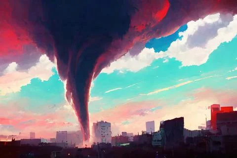 Hurricane tornado scene, dark clouds Stock Illustration