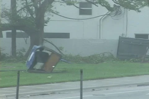 Hurricane tosses structure Stock Footage 12692286