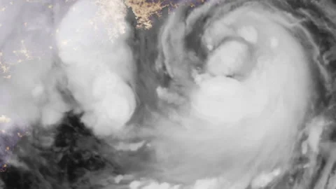 Hurricane typhoon storm and low pressure system on radar and satellite Stock Footage 314351921